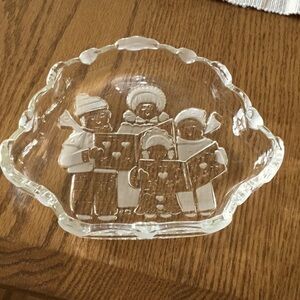 VINTAGE Mikasa frosted/etched heavy glass Christmas caroling candy dish